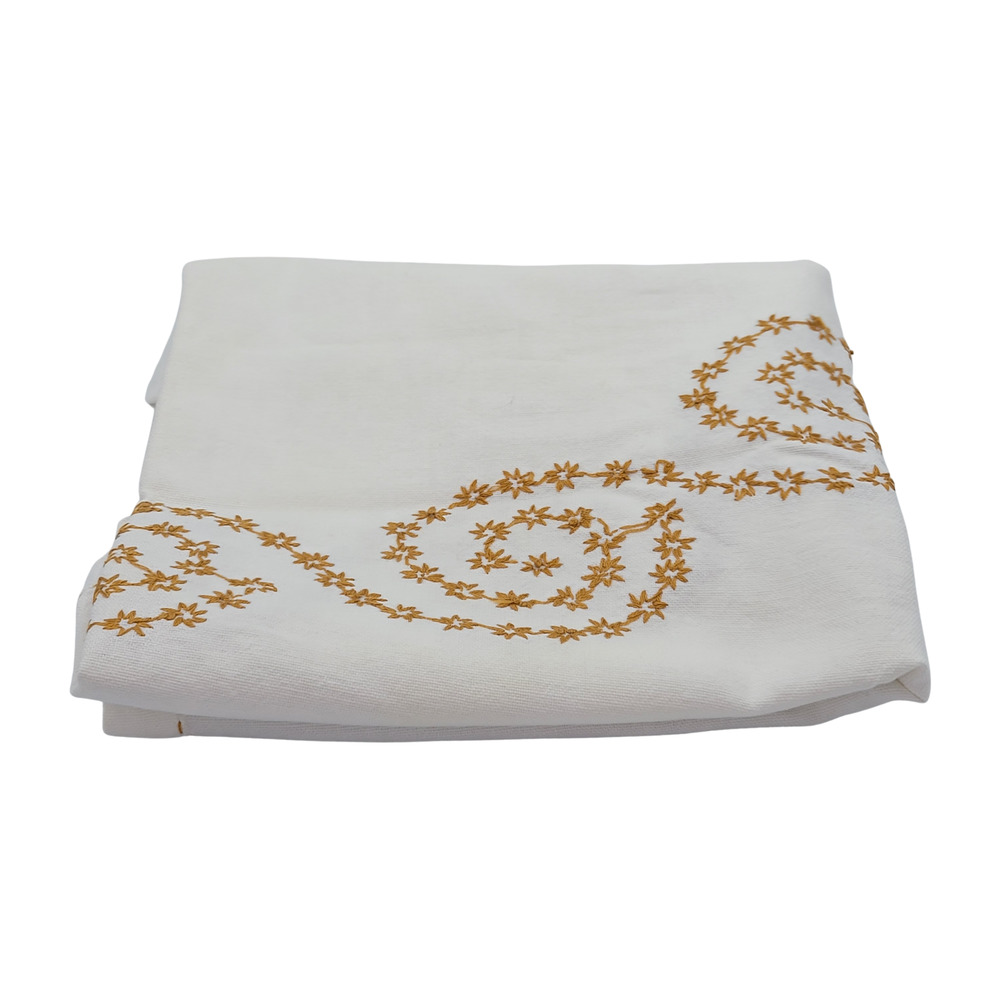 Spiral Blooms: 35" x 31" Square Tablecloth with Elegant Floral Embroidery